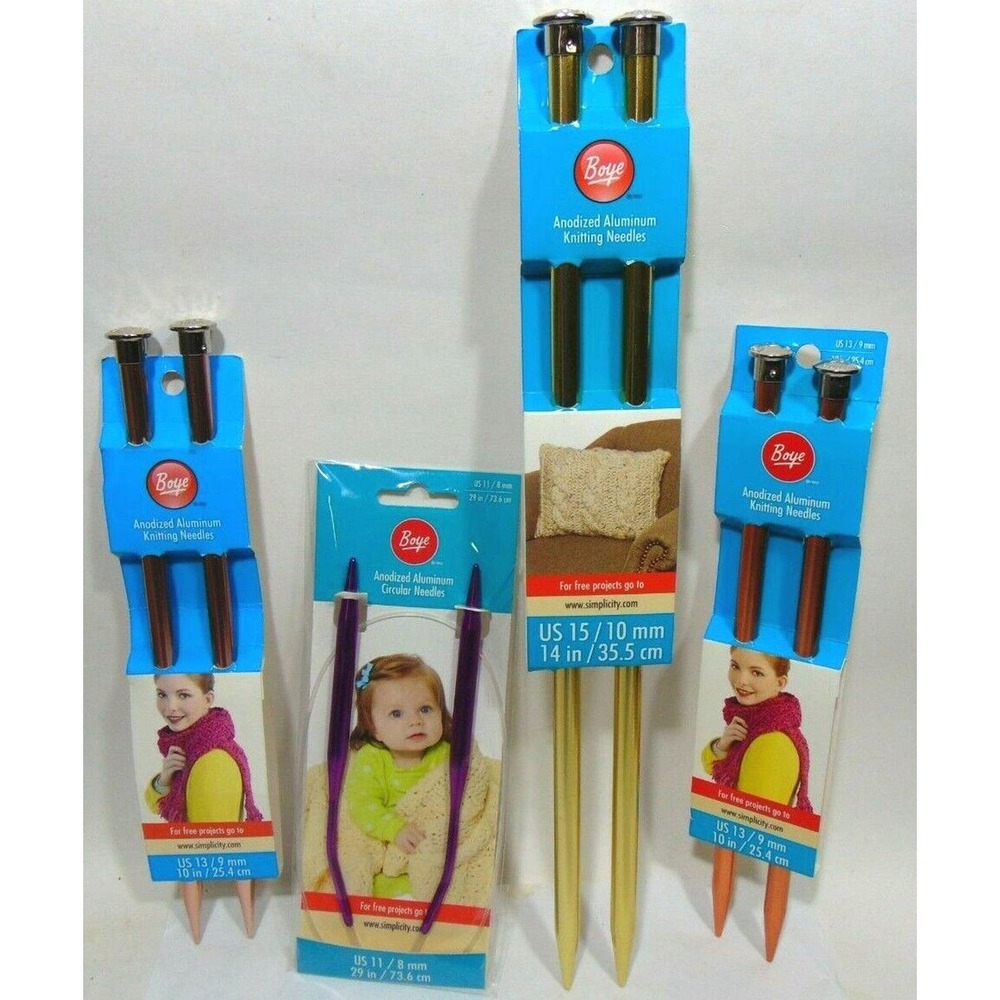 Knitting Needles Boye 4 Sets Aluminum Anodized Circular Blankets Baby NEW Gift